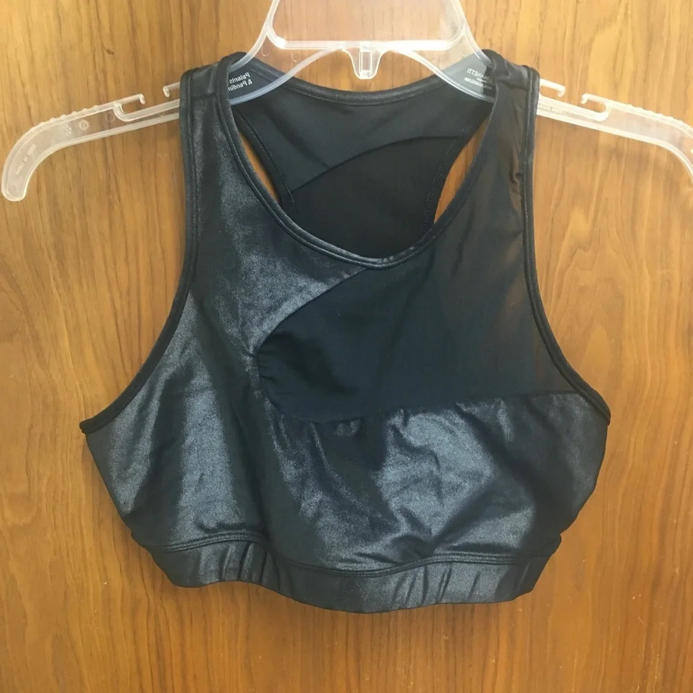 Carbon38 Black Shine Balance Sports Bra Mesh Trim - Picture 4 of 10